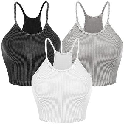 3-Pack Women's Crop Tank Tops — Black / Grey / White