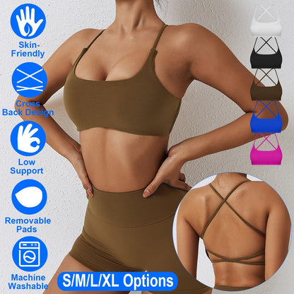 Women's Cross-Back Sport Bra — Dark Brown