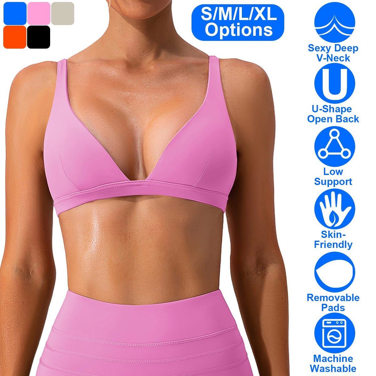 Women's Deep V-Neck Sports Bra — Light Pink