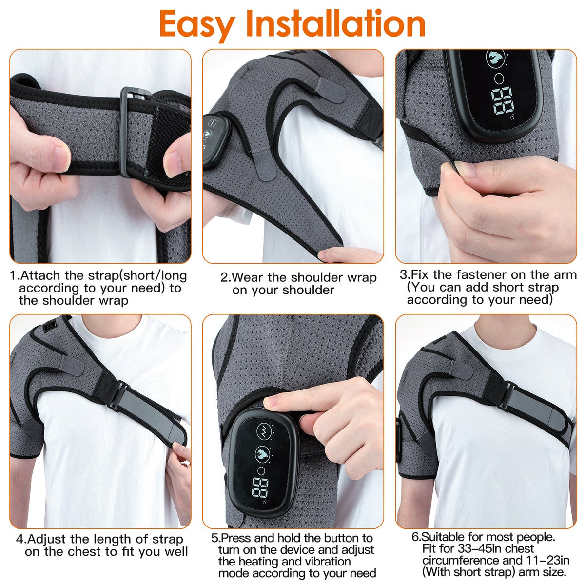 Cordless Shoulder Heating Pad Rechargeable Heated Shoulder Wrap Massager Shoulder Brace Supports with 3 Heating Levels 3 Vibration Modes for Left Righ
