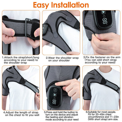 Cordless Shoulder Heating Pad Rechargeable Heated Shoulder Wrap Massager Shoulder Brace Supports with 3 Heating Levels 3 Vibration Modes for Left Righ