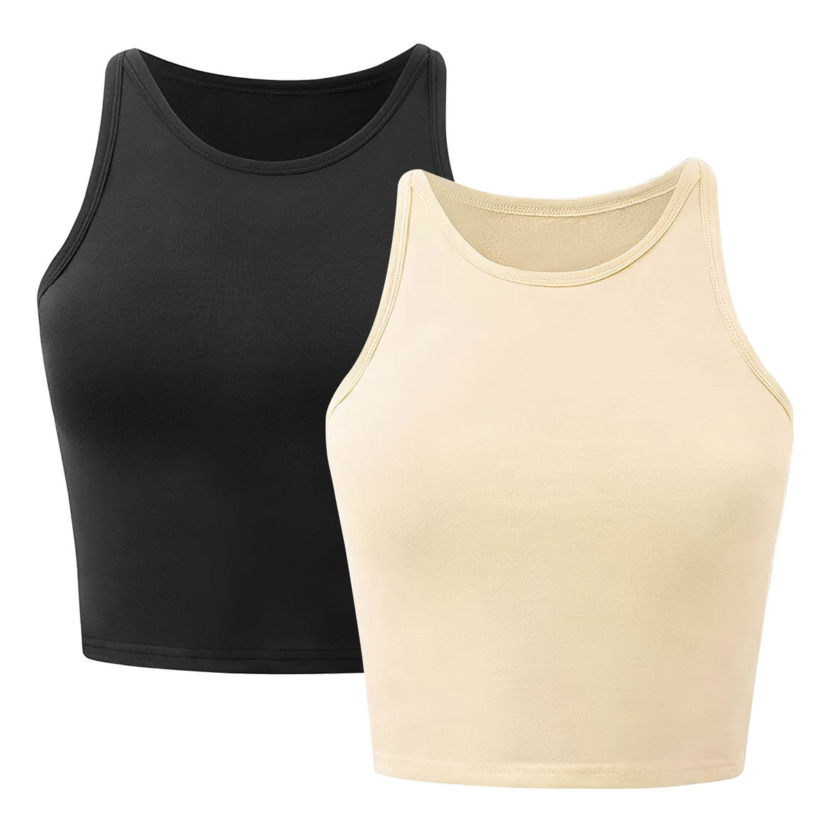 Women's Cropped Racer-Back Tank (2-Pack) — Black / Beige