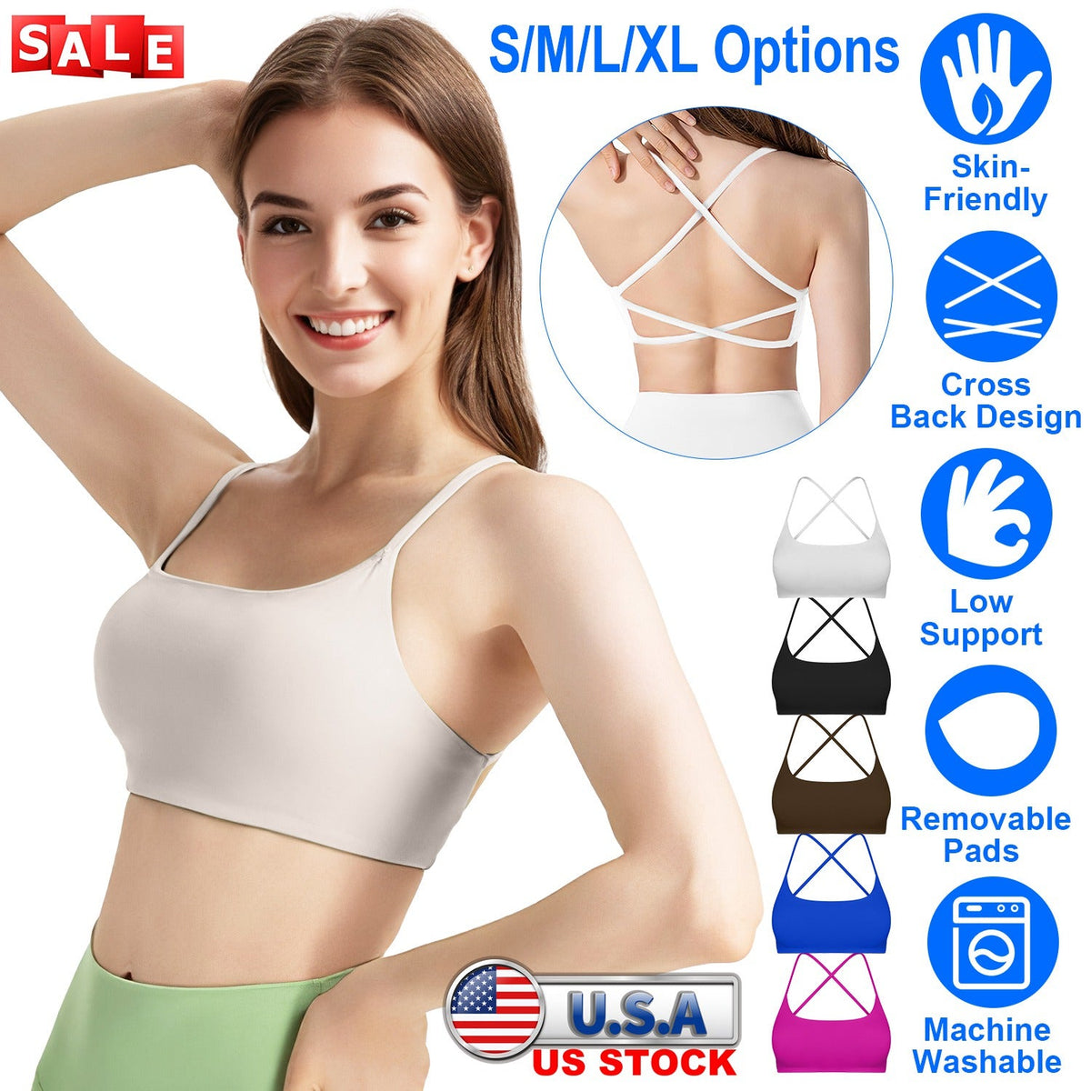 Women's Cross-Back Sport Bra — White