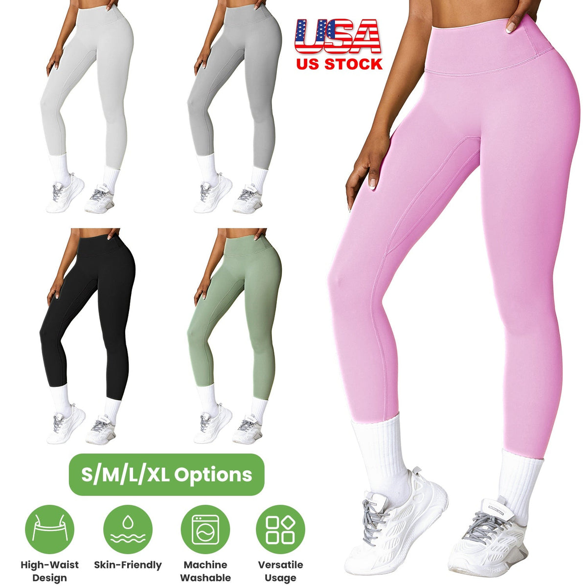Women's High Waist Workout Leggings (25" Inseam) — Light Pink