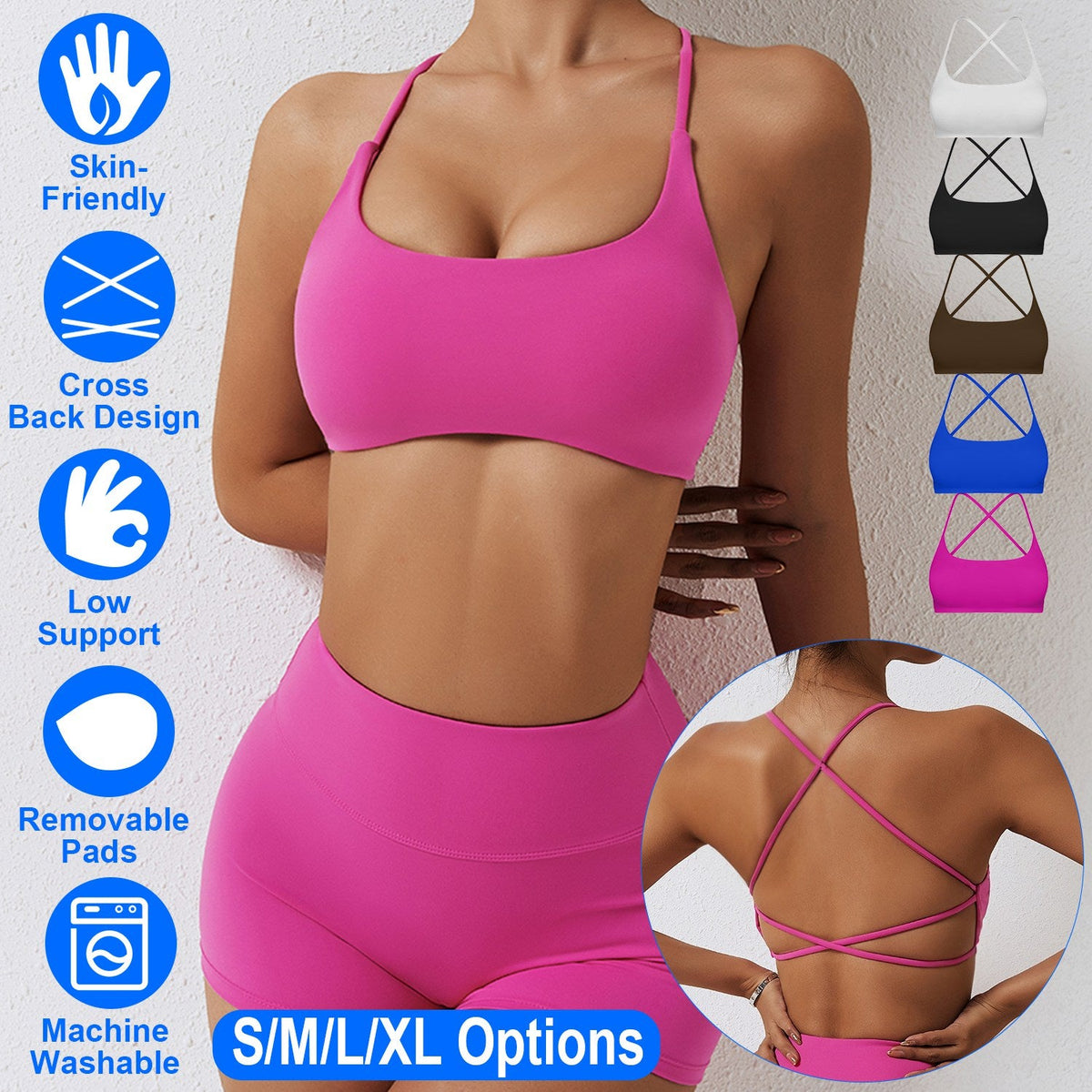 Women's Cross-Back Sport Bra — Hot Pink