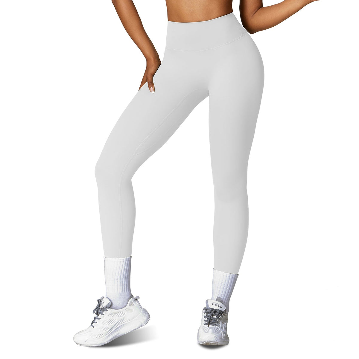 Women's High Waist Workout Leggings (25" Inseam) — Light Gray